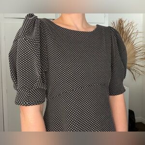 Free People Black and White Polka Dot Puff Sleeve Dress